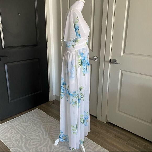 Disney Princess Line White and Blue Floral Maxi Overlay Romper Size L - Picture 2 of 13